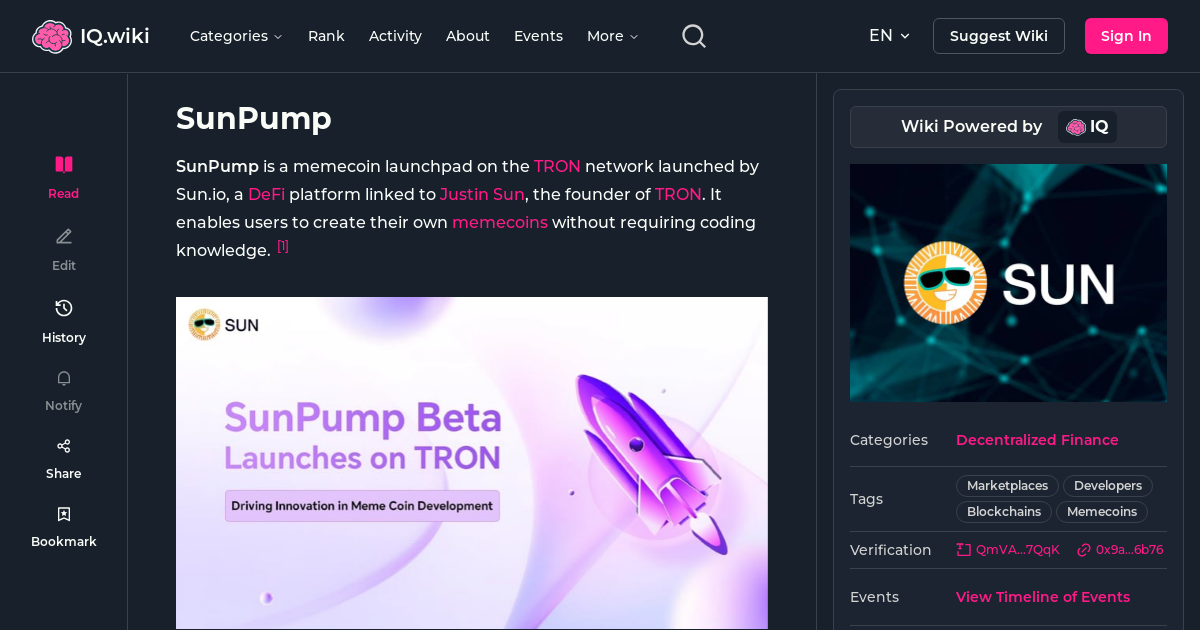 SunPump - Decentralized Finance | IQ.wiki